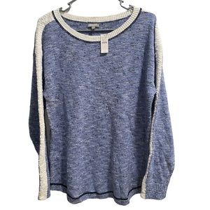 NWT T by TALBOTS‎ Blue Cotton Blend Crewneck Sweater Size L